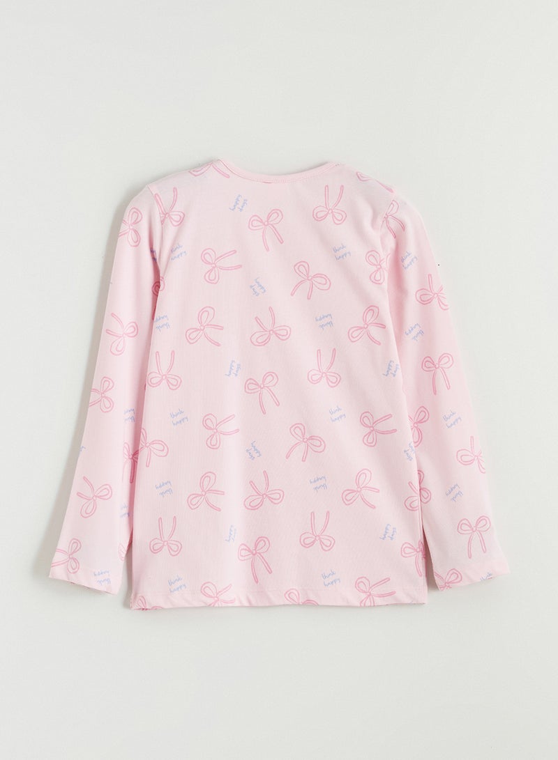 ال سي وايكيكي بيجاما بناتي بنقشة فيونكة برقبة دائرية - Image 4